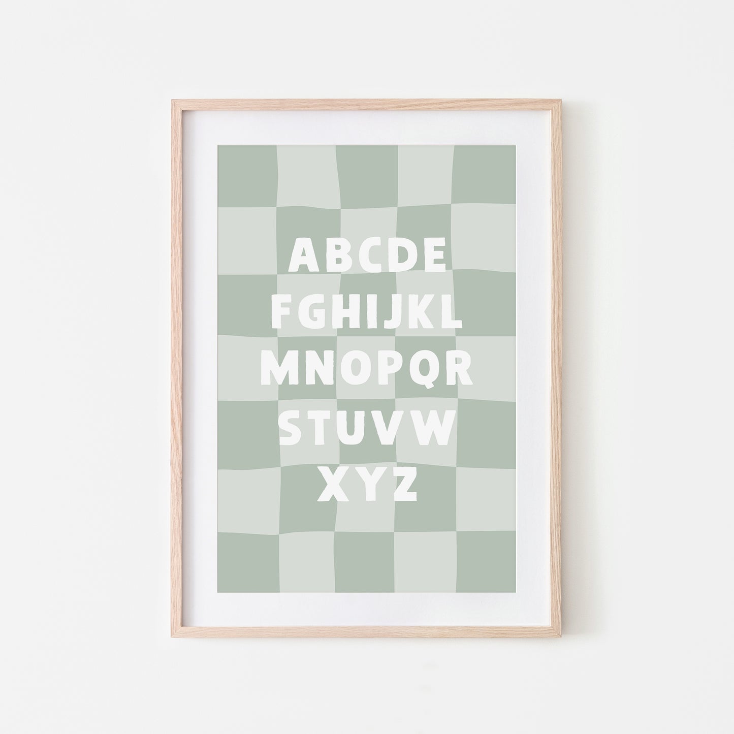 Checkered-ABC-Quirky-Alphabet-Poster-Print-Website-Main-Image-in-Mist-Green