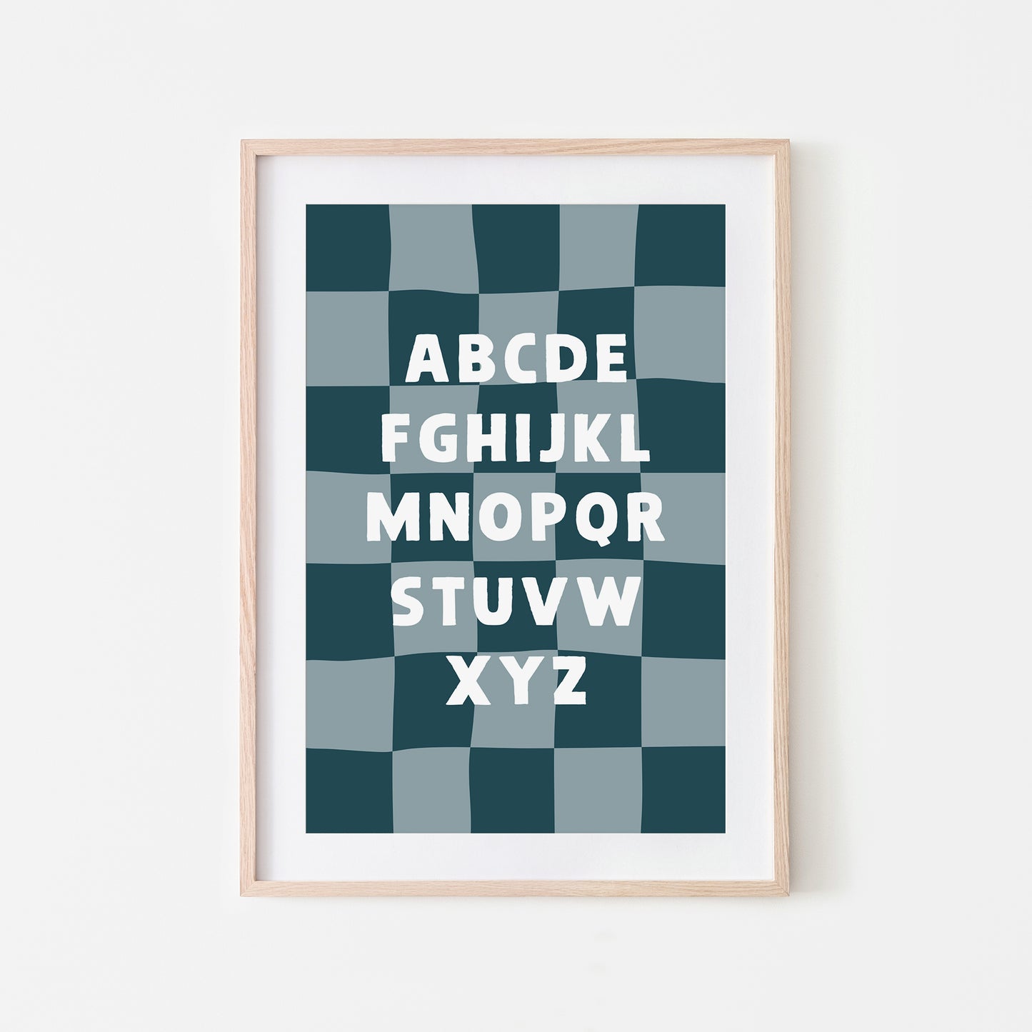 Checkered-ABC-Quirky-Alphabet-Poster-Print-Website-Main-Image-in-Navy-Blue