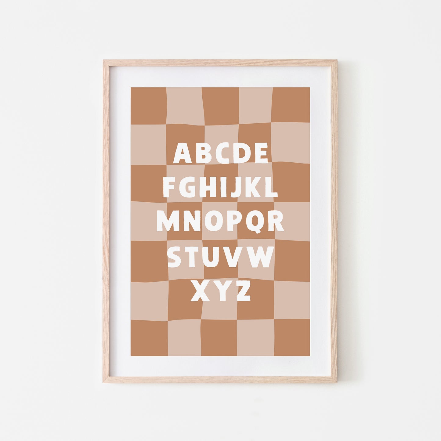 Checkered-ABC-Quirky-Alphabet-Poster-Print-Website-Main-Image-in-Tan-Brown