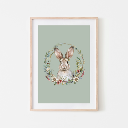 Blossom-Watercolour-Bunny-Rabbit-Wall-Art-in-Mist-Green