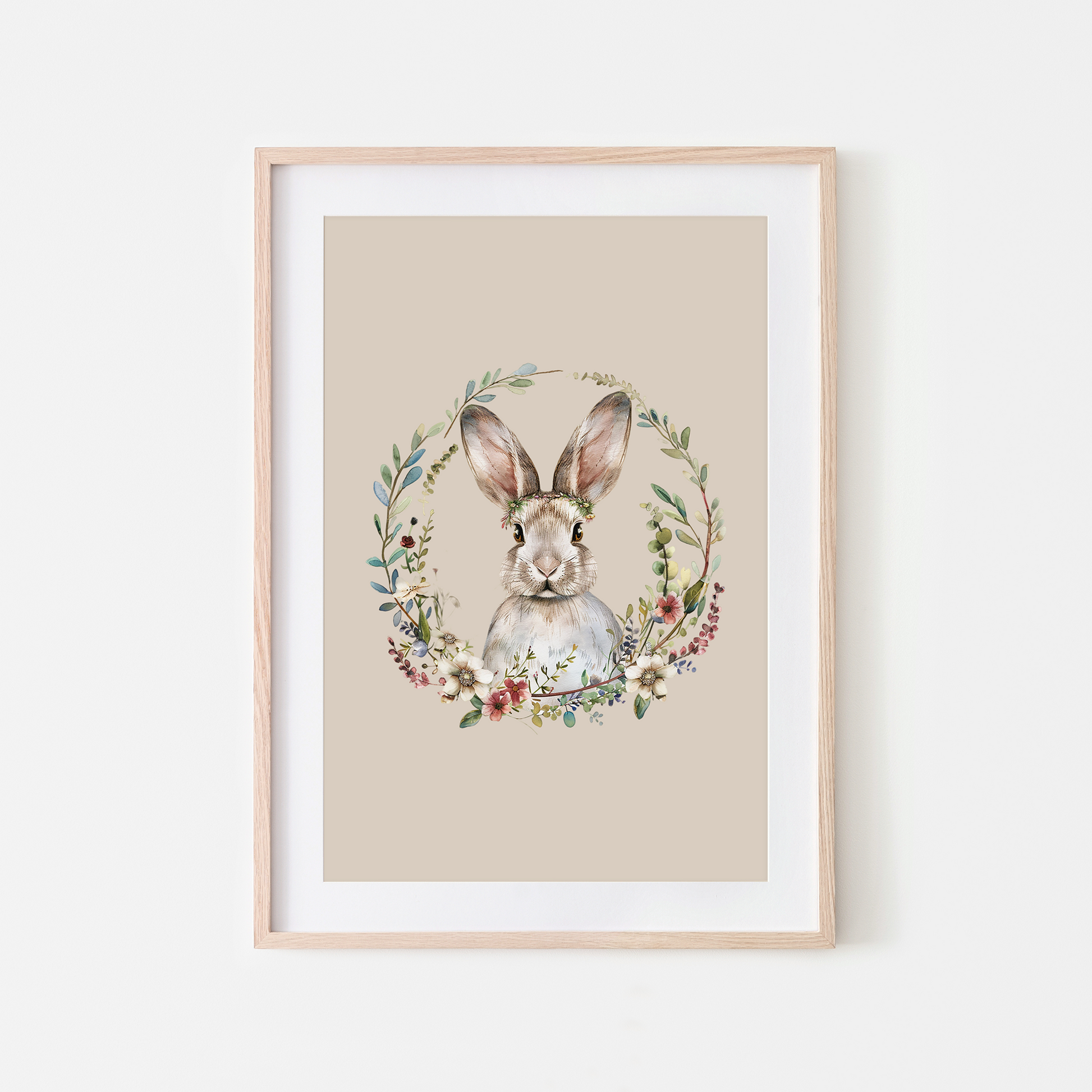 Blossom-Watercolour-Bunny-Rabbit-Wall-Art-in-Oatmeal-Beige