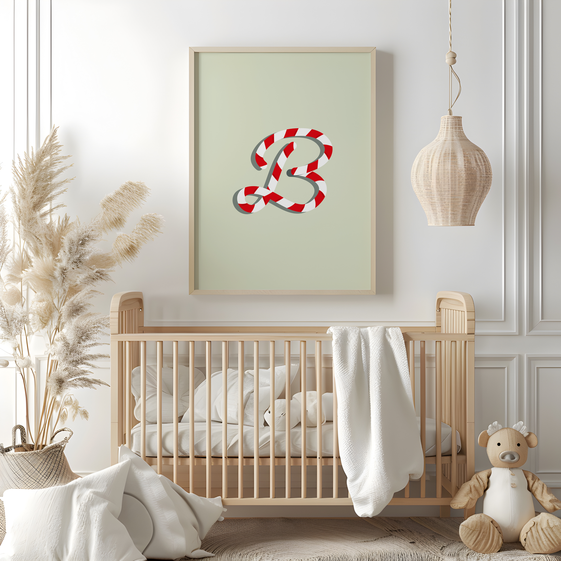 Candy-Cane-Letters-Christmas-Printable-Posters-Apple-Green-Letter-B