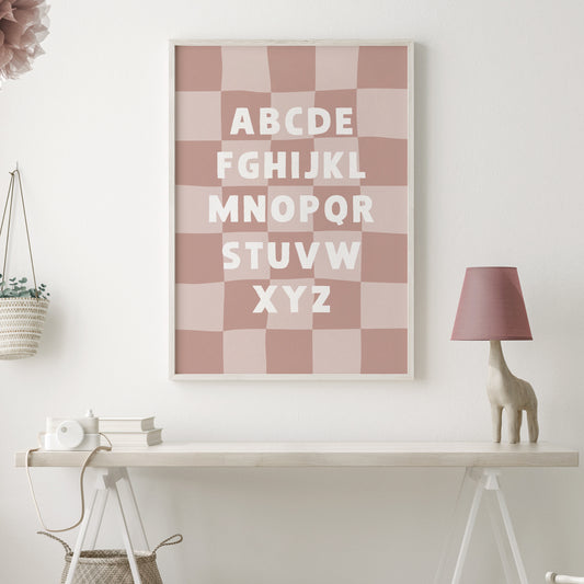 Checkered-ABC-Quirky-Alphabet-Poster-Print-Website-Image-in-Rose-Pink