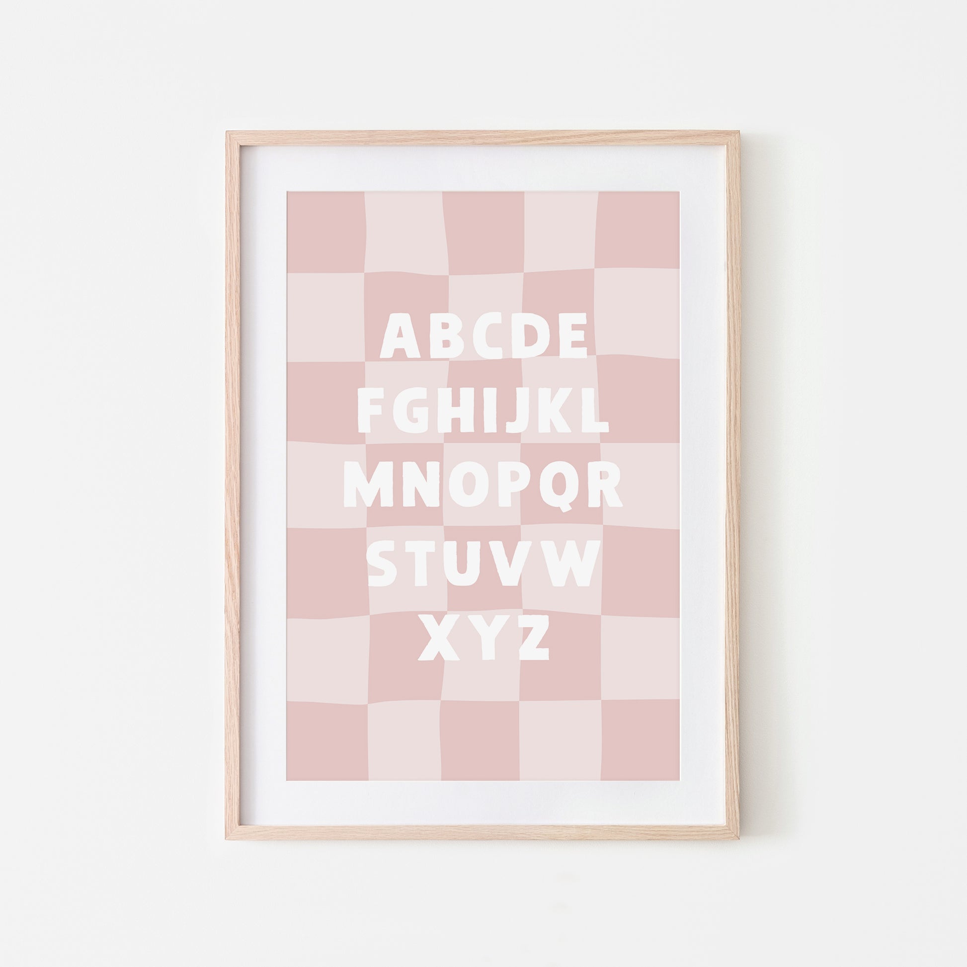Checkered-ABC-Quirky-Alphabet-Poster-Print-Website-Main-Image-in-Blush-Pink