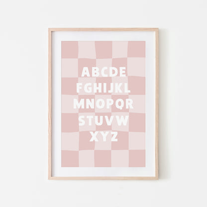 Checkered-ABC-Quirky-Alphabet-Poster-Print-Website-Main-Image-in-Blush-Pink