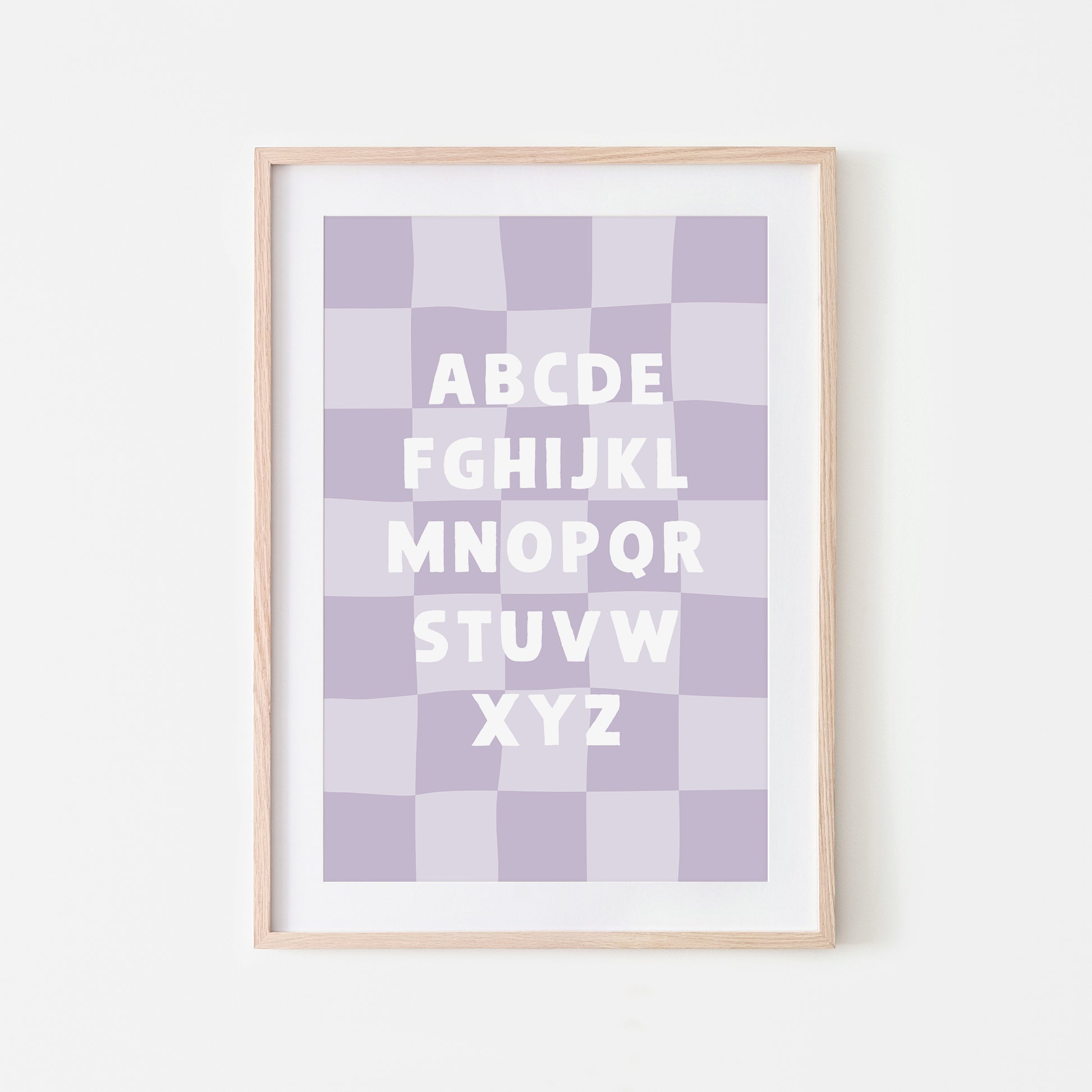 Checkered-ABC-Quirky-Alphabet-Poster-Print-Website-Main-Image-in-Lavender-Purple
