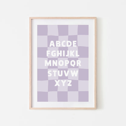 Checkered-ABC-Quirky-Alphabet-Poster-Print-Website-Main-Image-in-Lavender-Purple