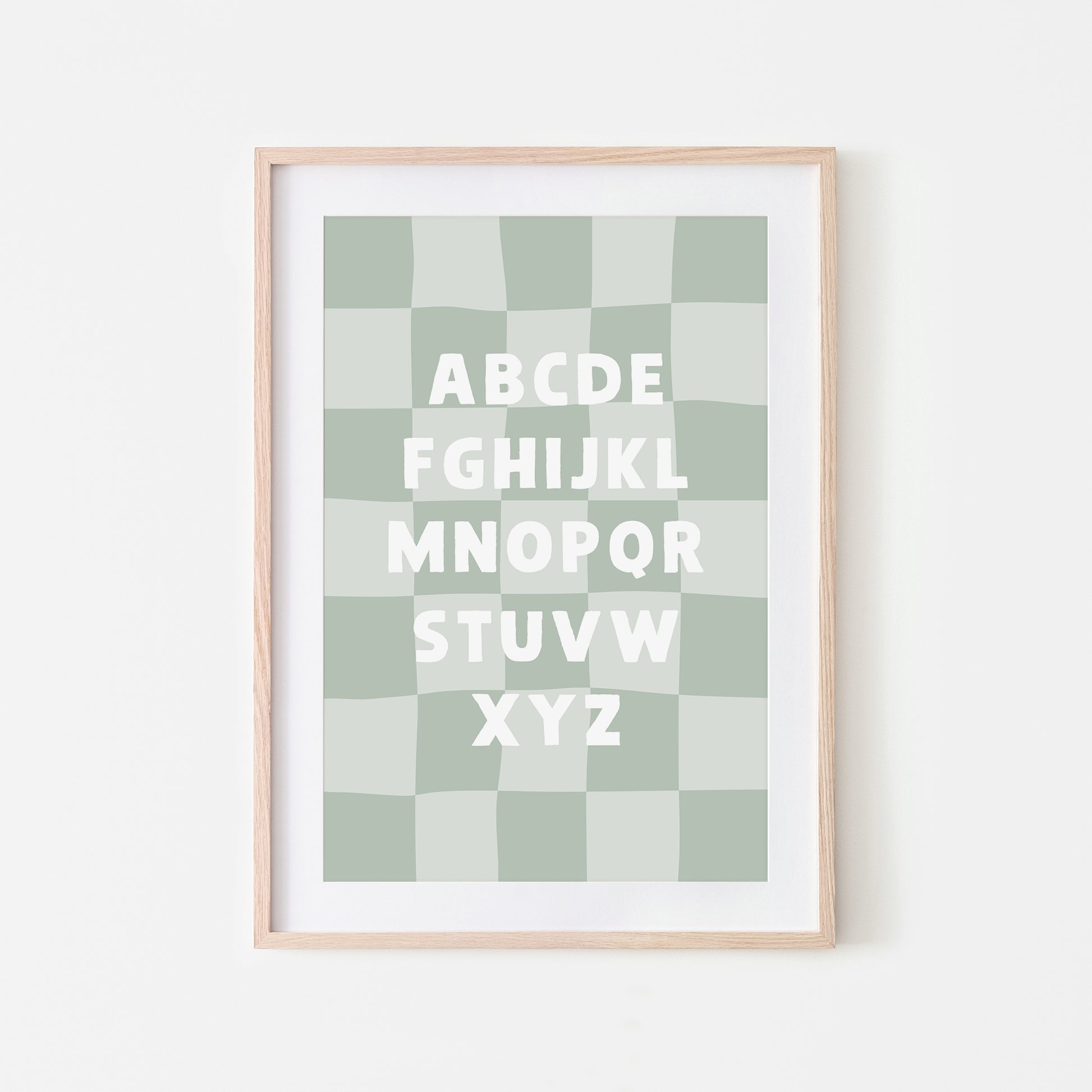 Checkered-ABC-Quirky-Alphabet-Poster-Print-Website-Main-Image-in-Mist-Green