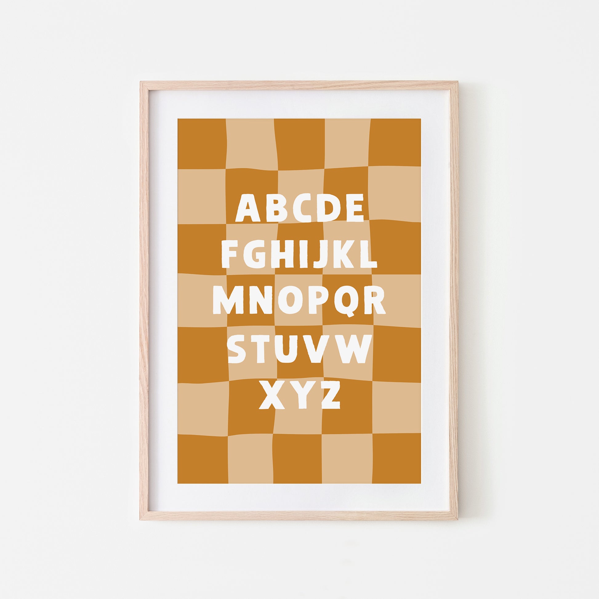 Checkered-ABC-Quirky-Alphabet-Poster-Print-Website-Main-Image-in-Mustard-Yellow