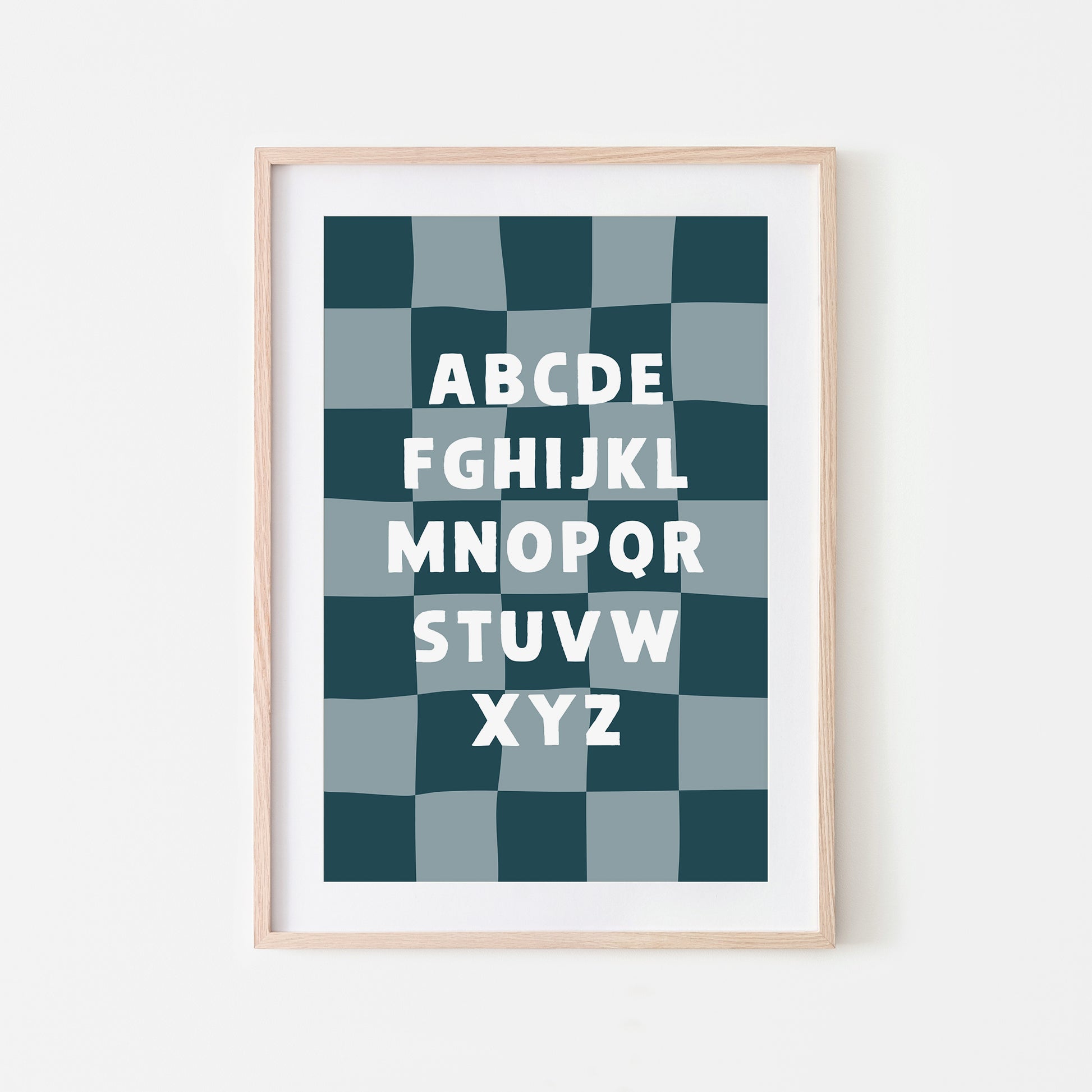 Checkered-ABC-Quirky-Alphabet-Poster-Print-Website-Main-Image-in-Navy-Blue