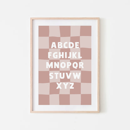 Checkered-ABC-Quirky-Alphabet-Poster-Print-Website-Main-Image-in-Rose-Pink