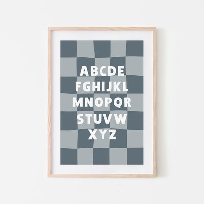 Checkered-ABC-Quirky-Alphabet-Poster-Print-Website-Main-Image-in-Sky-Blue