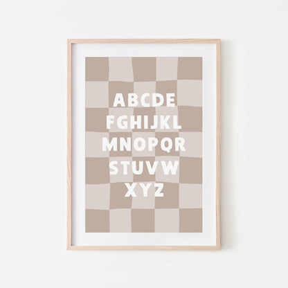 Checkered-ABC-Quirky-Alphabet-Poster-Print-Website-Main-Image-in-Truffle-Beige