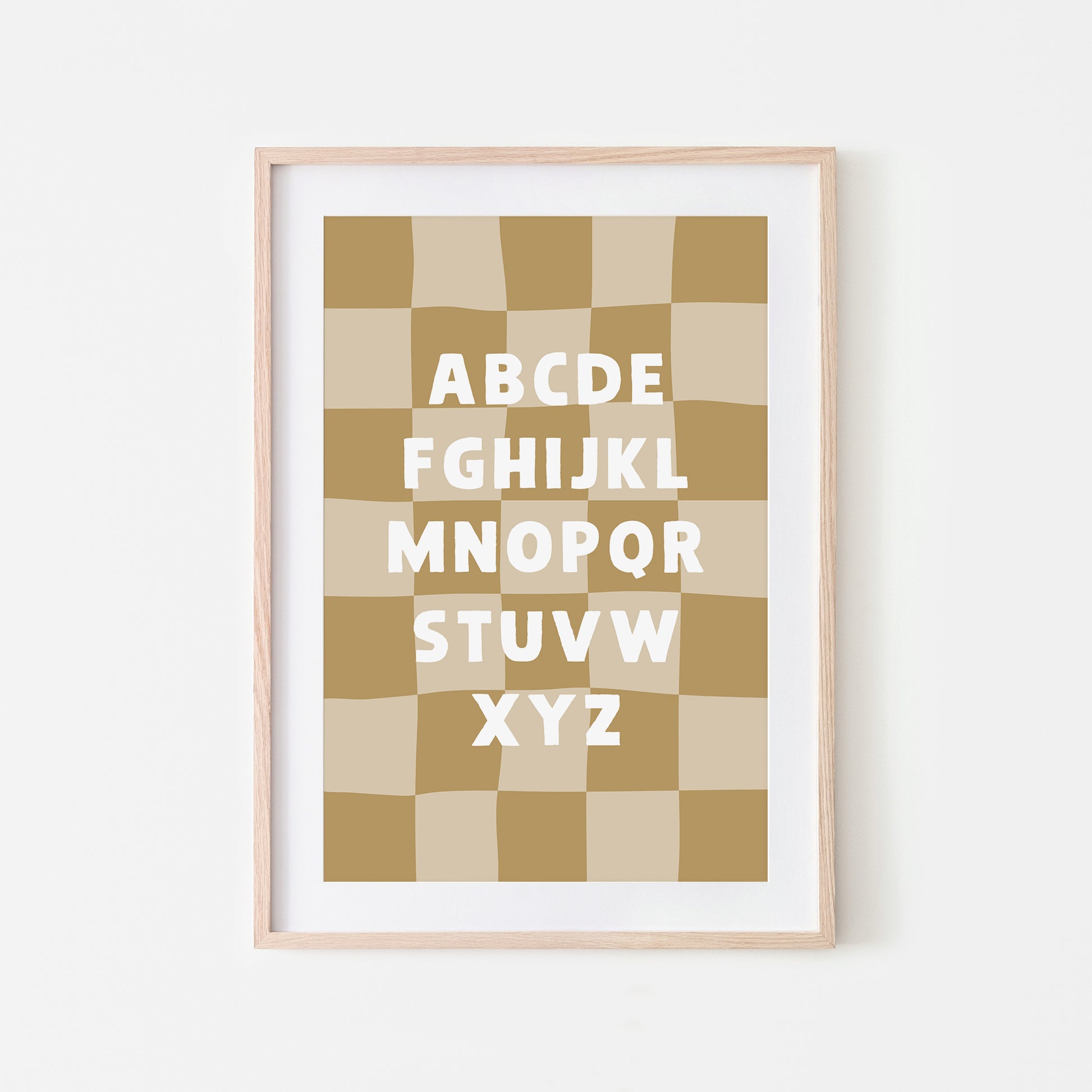 Checkered-ABC-Quirky-Alphabet-Poster-Print-Website-Main-Image-in-Wheat-Yellow