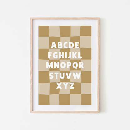 Checkered-ABC-Quirky-Alphabet-Poster-Print-Website-Main-Image-in-Wheat-Yellow