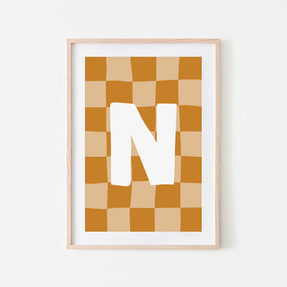 Checkered-Letters-Alphabet-Poster-Print-Letter-N-in-Mustard