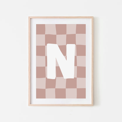 Checkered-Letters-Alphabet-Poster-Print-Letter-N-in-Rose