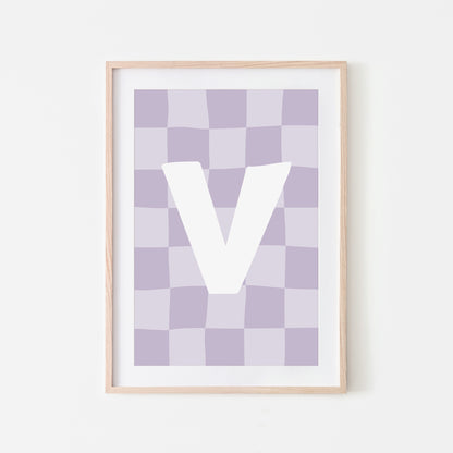 Checkered-Letters-Alphabet-Poster-Print-Letter-V-in-Lavender