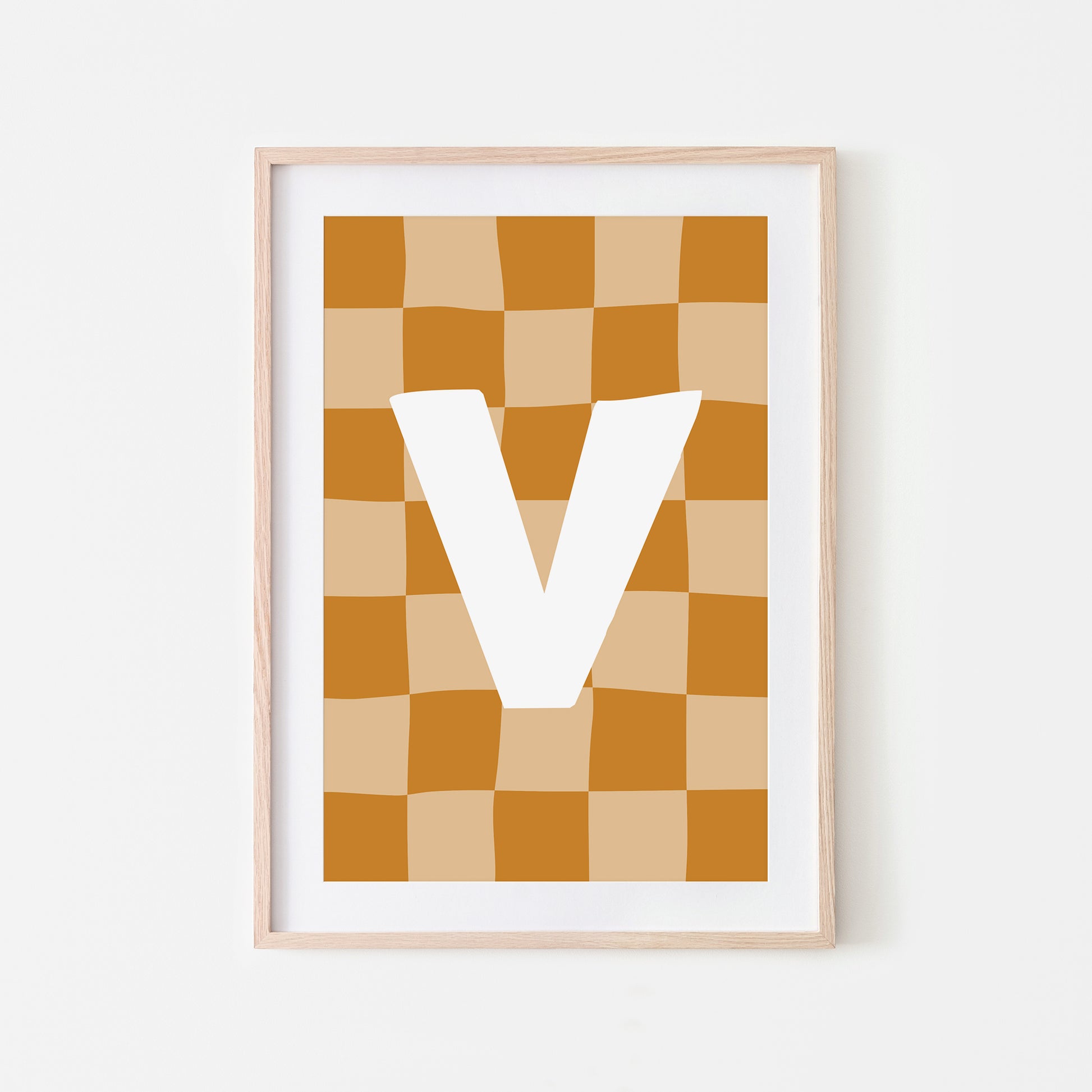 Checkered-Letters-Alphabet-Poster-Print-Letter-V-in-Mustard