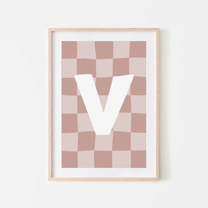 Checkered-Letters-Alphabet-Poster-Print-Letter-V-in-Rose