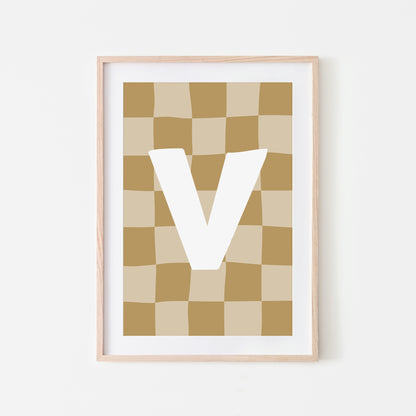 Checkered-Letters-Alphabet-Poster-Print-Letter-V-in-Wheat