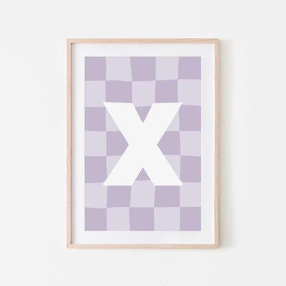 Checkered-Letters-Alphabet-Poster-Print-Letter-X-in-Lavender