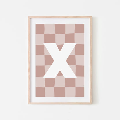 Checkered-Letters-Alphabet-Poster-Print-Letter-X-in-Rose