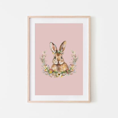 Daisy-Watercolour-Bunny-Rabbit-Wall-Art-in-Blush-Pink