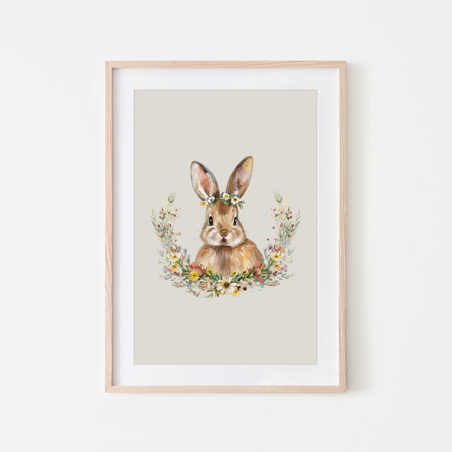 Daisy-Watercolour-Bunny-Rabbit-Wall-Art-in-Linen-Beige