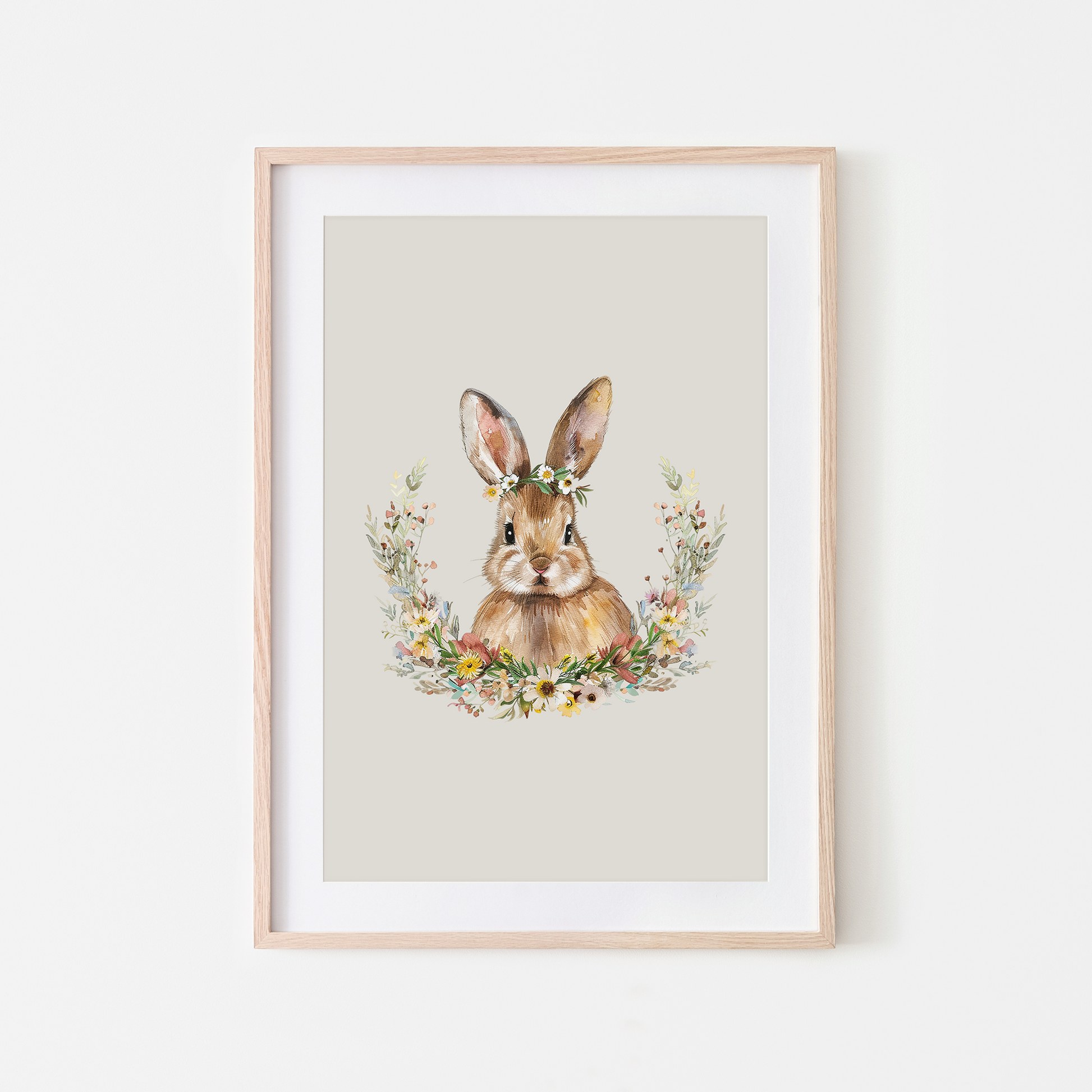 Daisy-Watercolour-Bunny-Rabbit-Wall-Art-in-Linen-Beige
