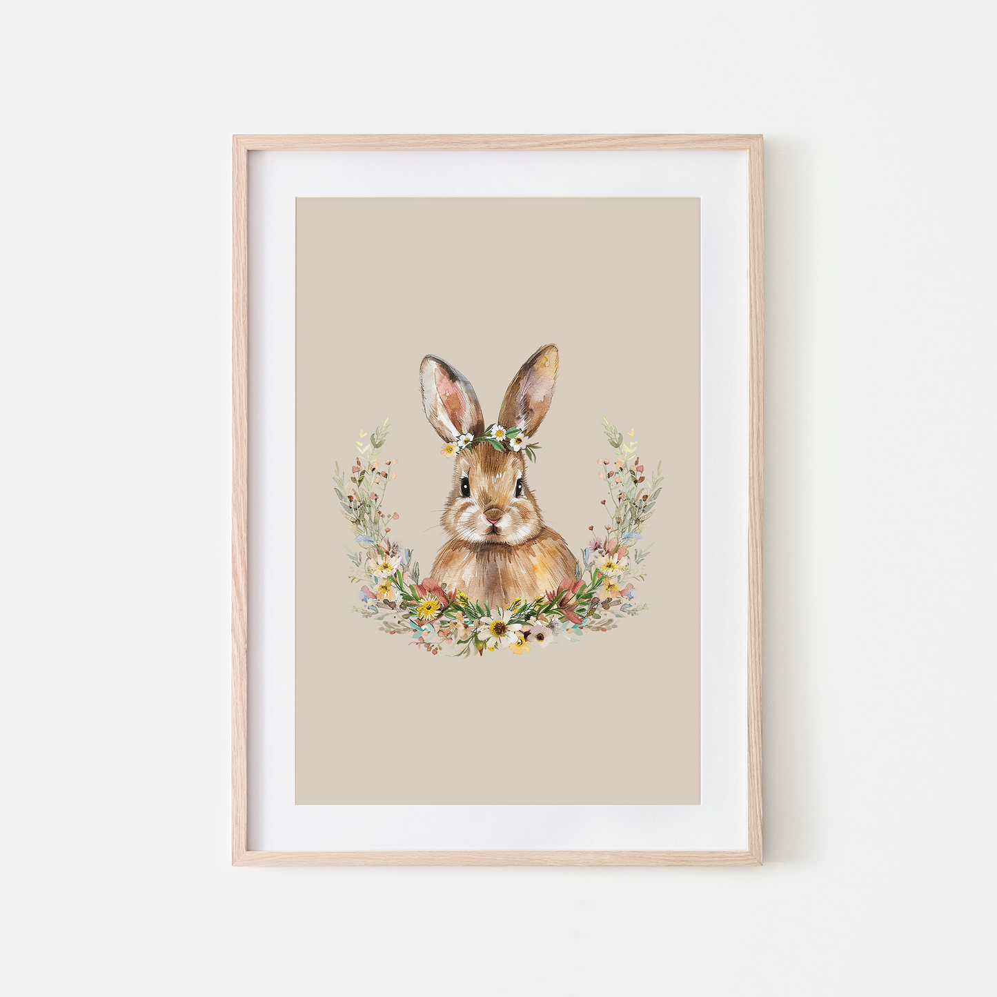 Daisy-Watercolour-Bunny-Rabbit-Wall-Art-in-Oatmeal-Beige