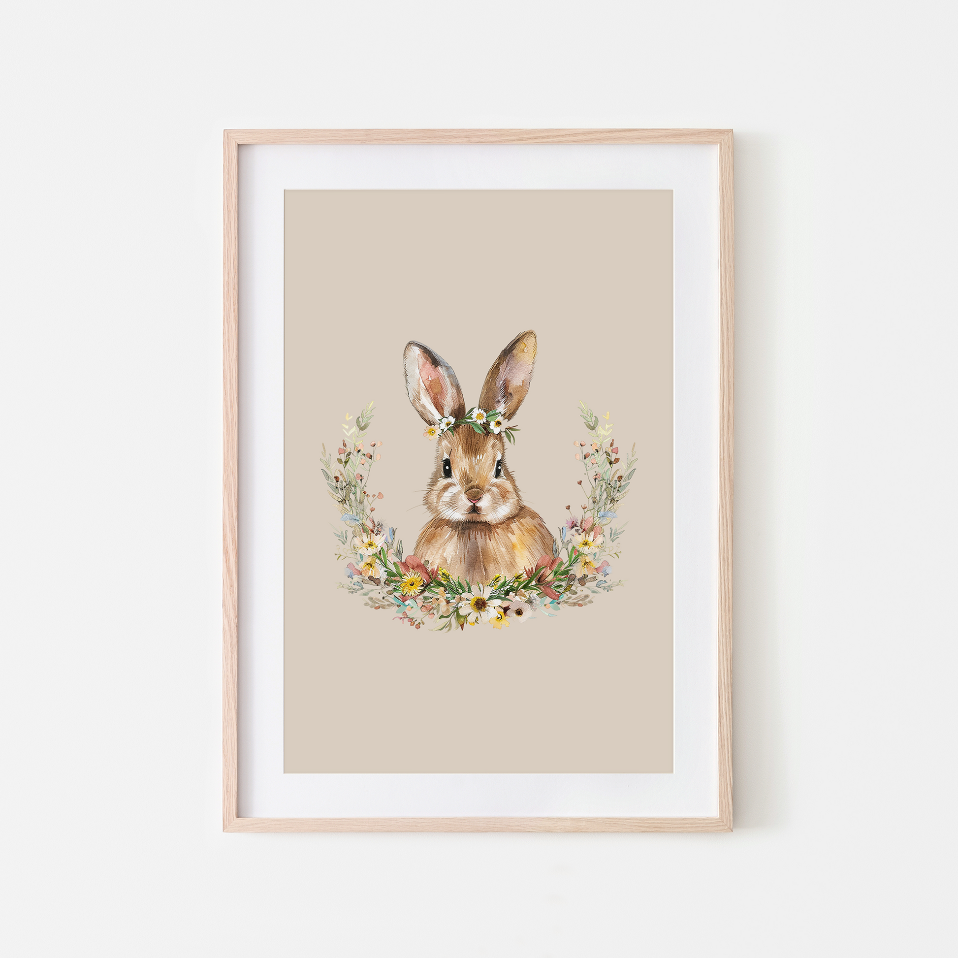 Daisy-Watercolour-Bunny-Rabbit-Wall-Art-in-Oatmeal-Beige