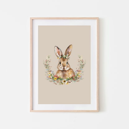 Daisy-Watercolour-Bunny-Rabbit-Wall-Art-in-Oatmeal-Beige