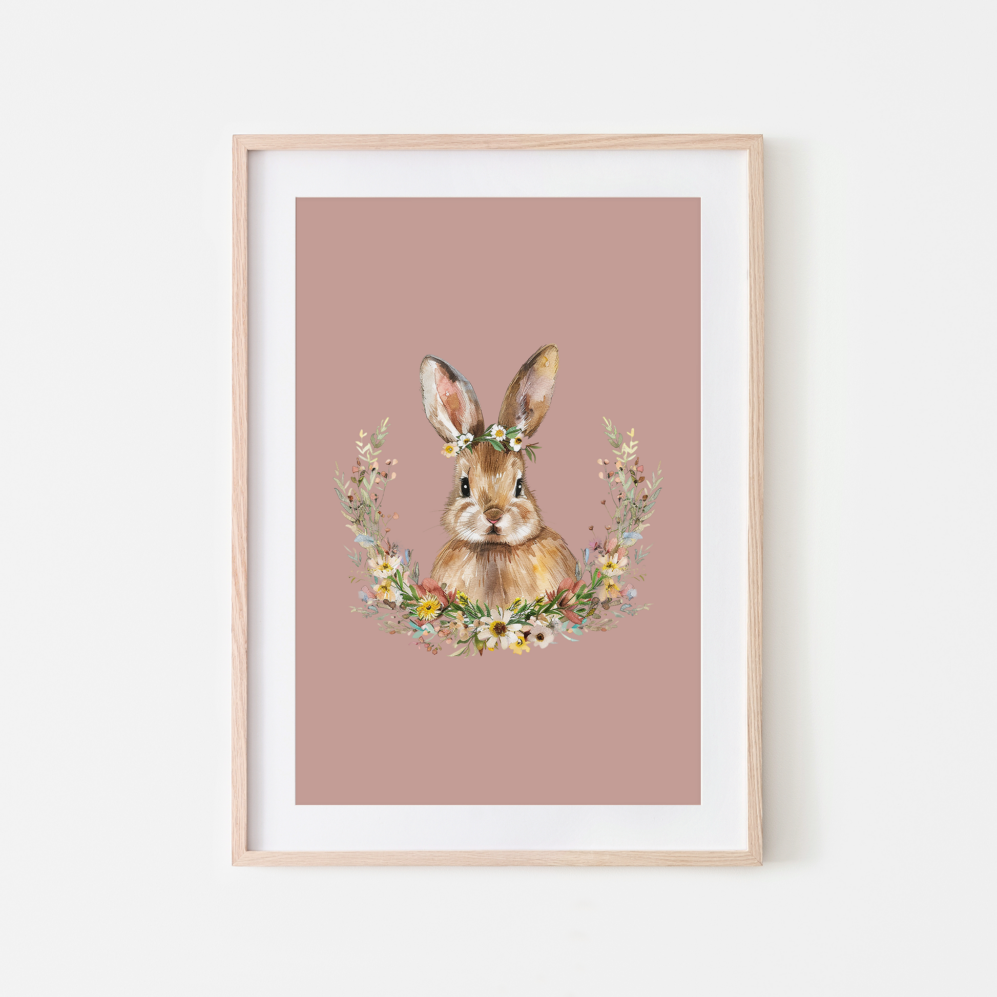 Daisy-Watercolour-Bunny-Rabbit-Wall-Art-in-Rose-Pink