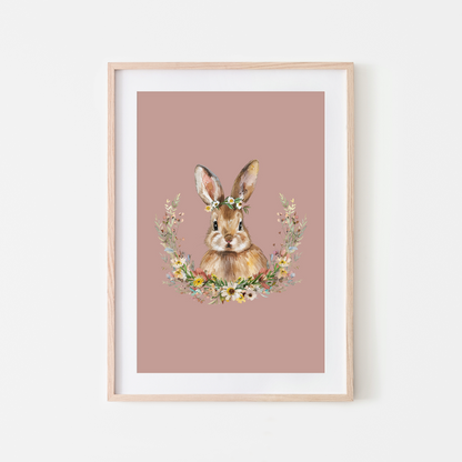 Daisy-Watercolour-Bunny-Rabbit-Wall-Art-in-Rose-Pink