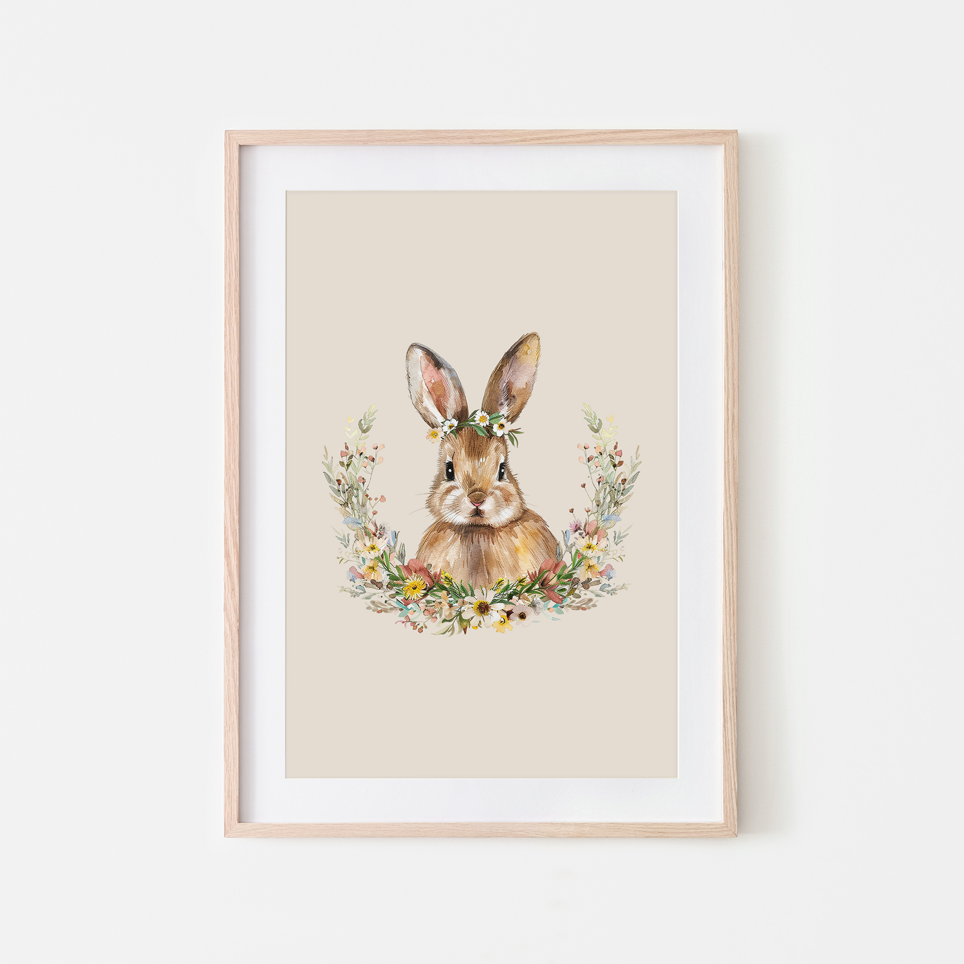 Daisy-Watercolour-Bunny-Rabbit-Wall-Art-in-Sand-Beige