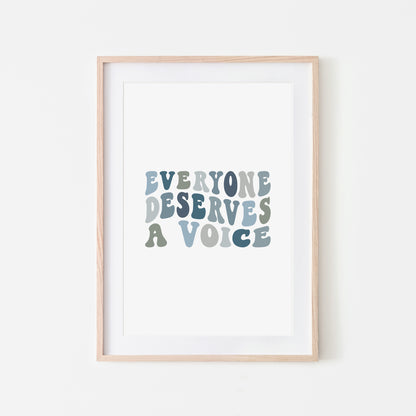 Everyone-Deserves-A-Voice-Speech-Therapy-Wall-Art-in-Ocean-Blue-on-White