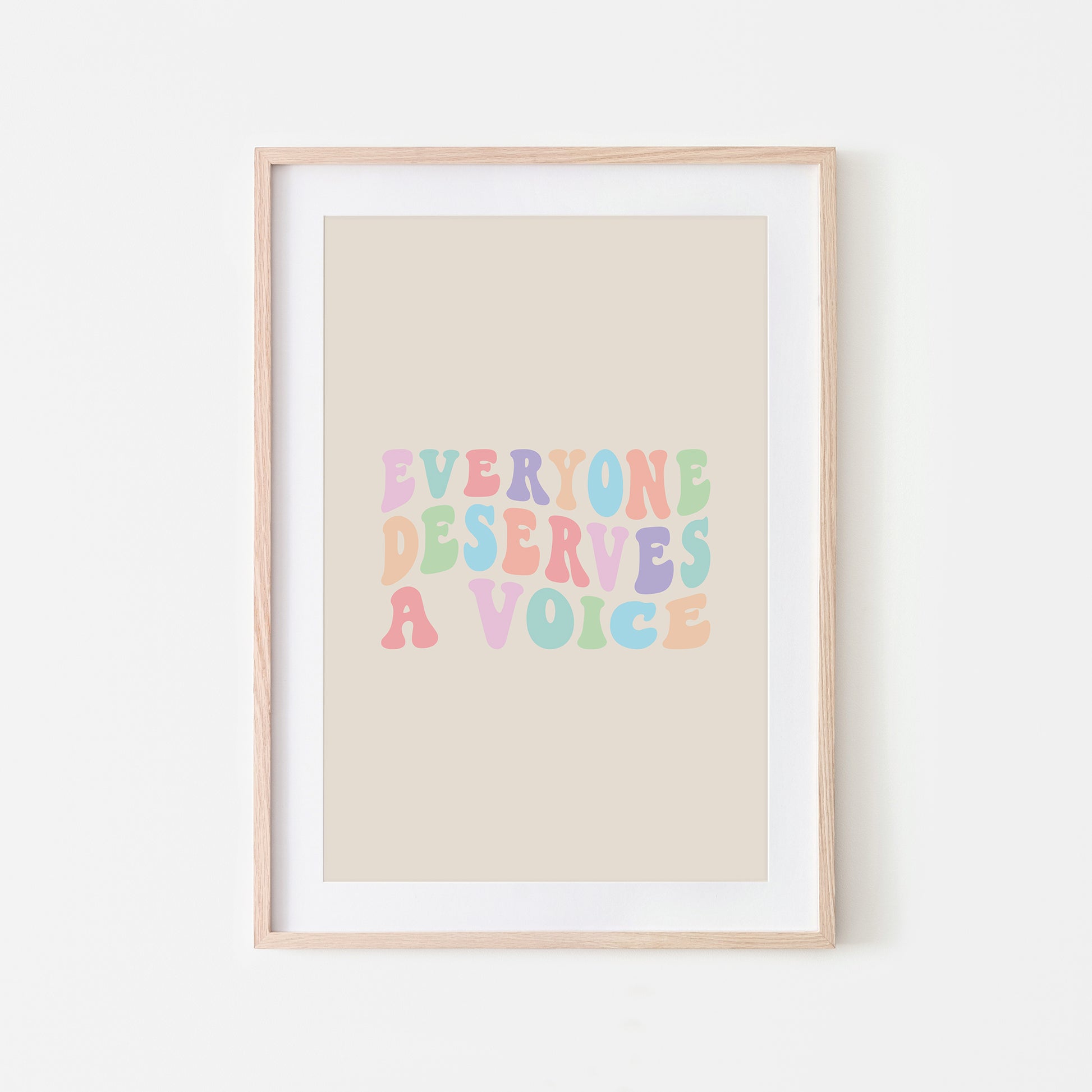 Everyone-Deserves-A-Voice-Speech-Therapy-Wall-Art-in-Pastel-on-Sand