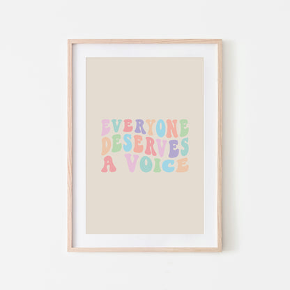 Everyone-Deserves-A-Voice-Speech-Therapy-Wall-Art-in-Pastel-on-Sand