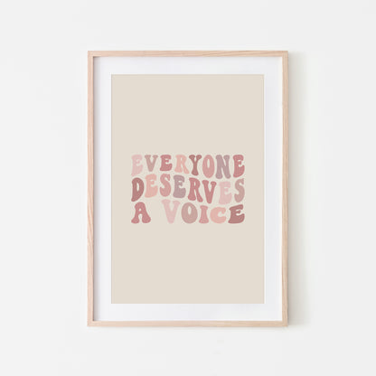 Everyone-Deserves-A-Voice-Speech-Therapy-Wall-Art-in-Peony-Pink-on-Sand