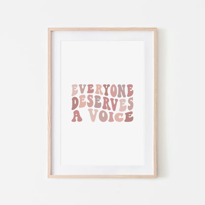 Everyone-Deserves-A-Voice-Speech-Therapy-Wall-Art-in-Peony-Pink-on-White