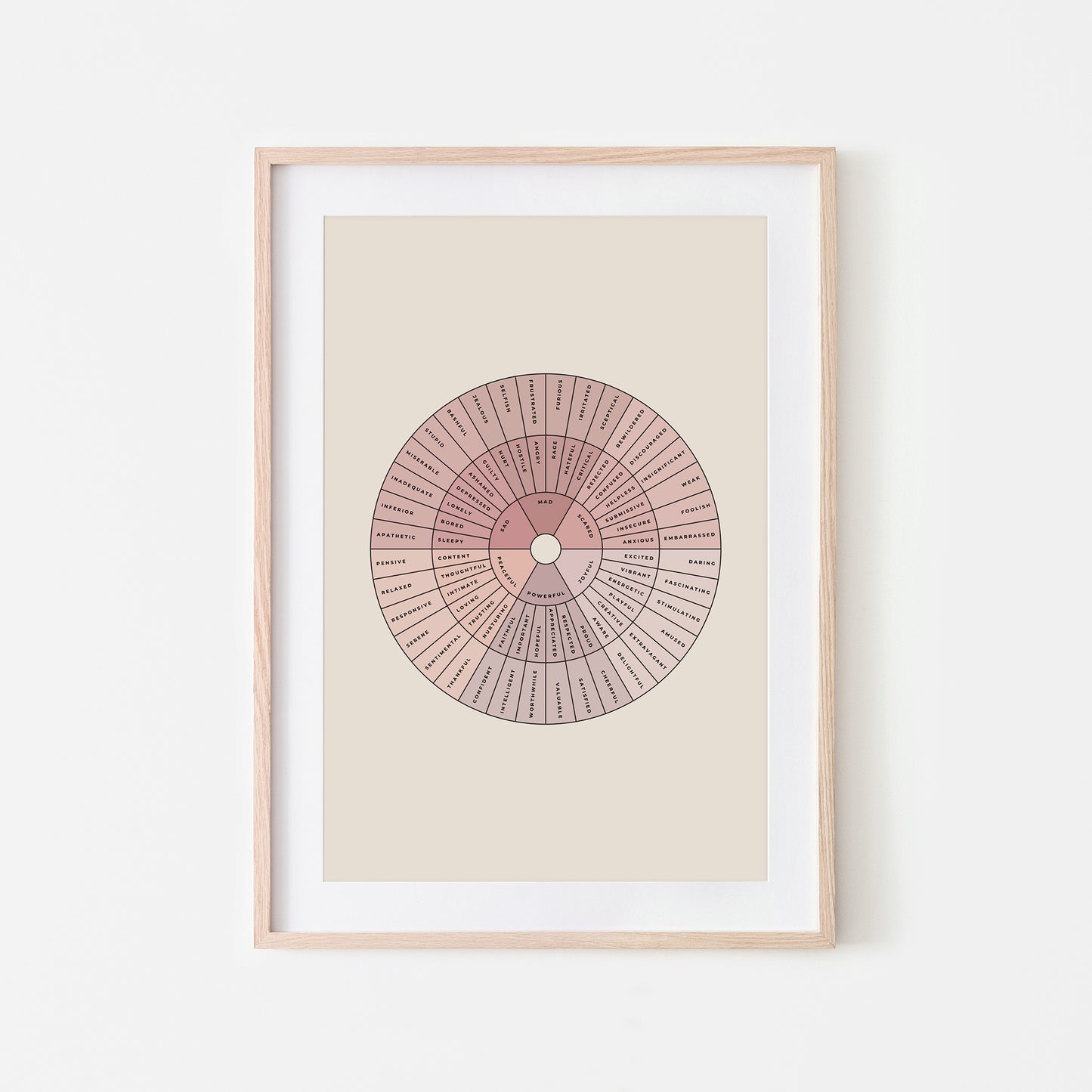 Feelings-Wheel-Mental-Health-Wall-Art-in-Peony-Pink-and-Black-on-Sand