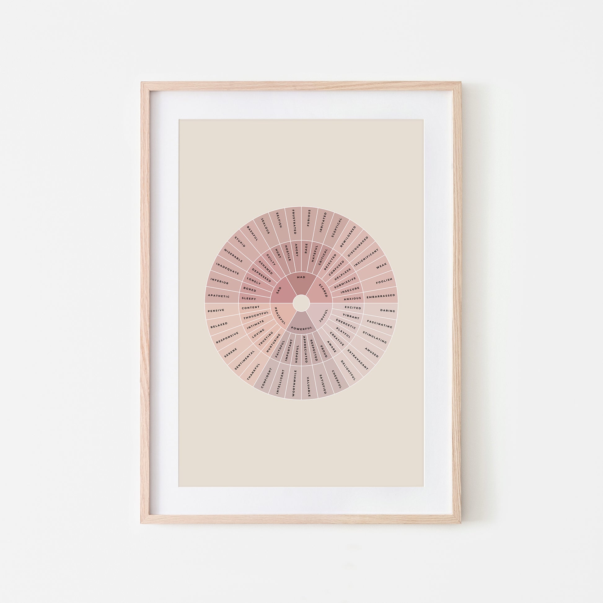 Feelings-Wheel-Mental-Health-Wall-Art-in-Peony-Pink-and-Monochrome-on-Sand