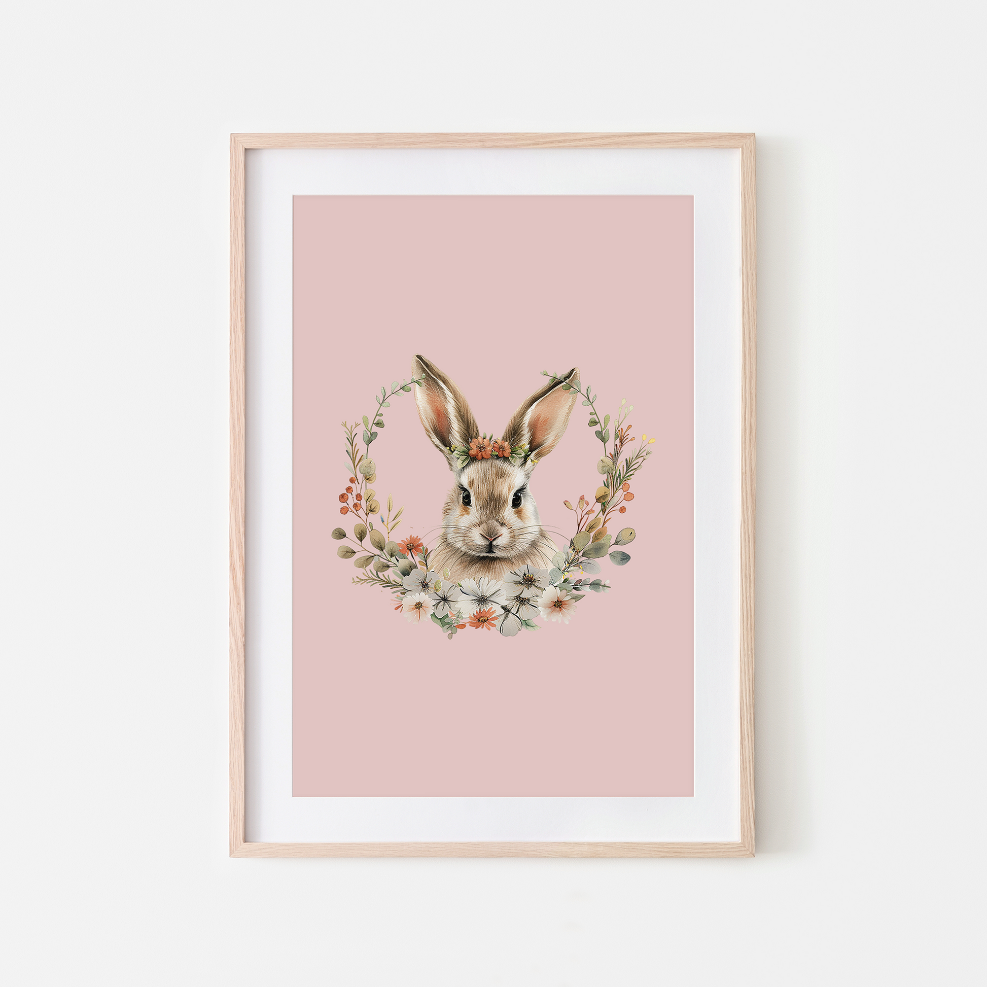 Flora-Watercolour-Bunny-Rabbit-Wall-Art-in-Blush-Pink