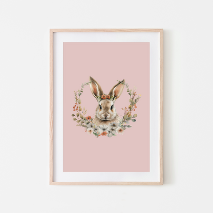 Flora-Watercolour-Bunny-Rabbit-Wall-Art-in-Blush-Pink