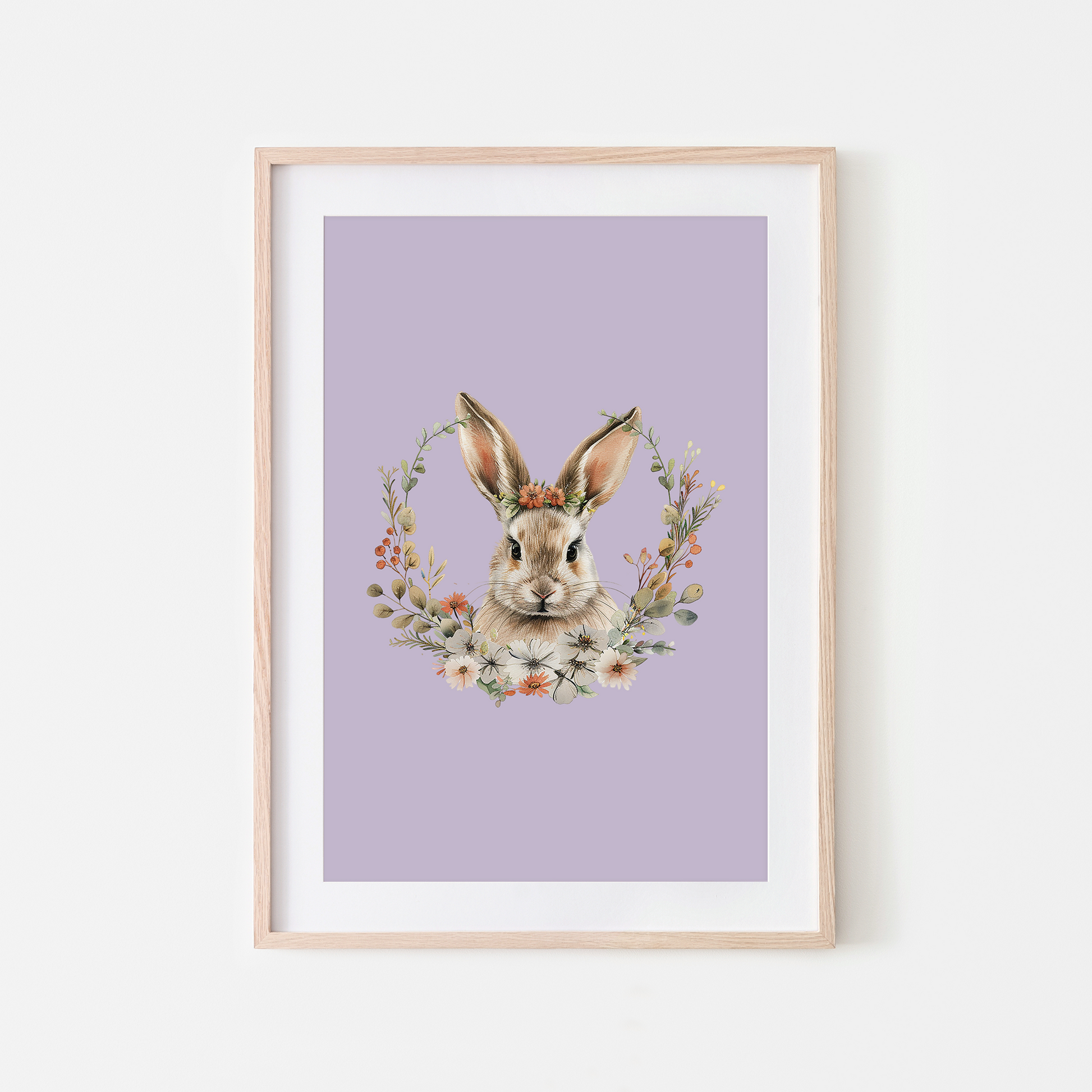 Flora-Watercolour-Bunny-Rabbit-Wall-Art-in-Lavender-Purple