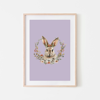 Flora-Watercolour-Bunny-Rabbit-Wall-Art-in-Lavender-Purple