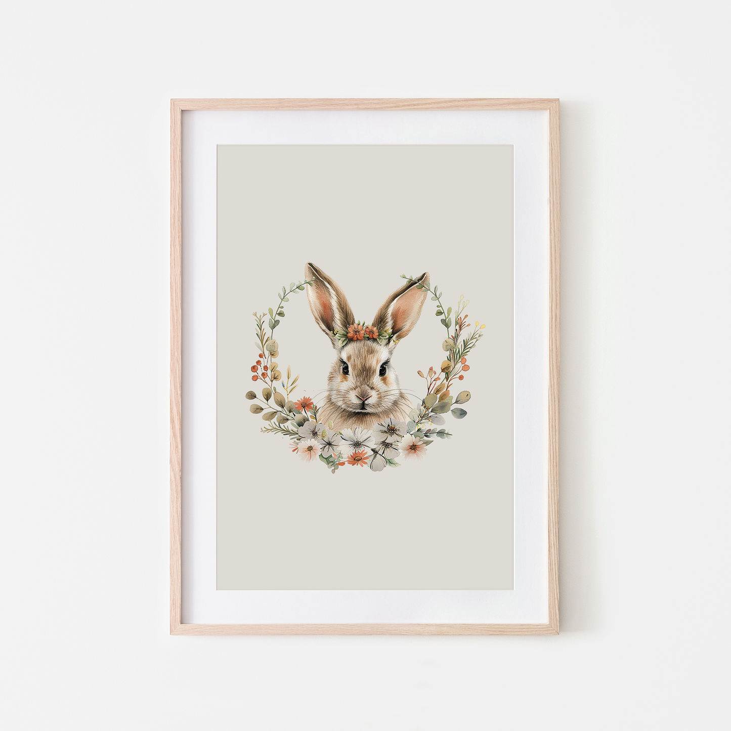 Flora-Watercolour-Bunny-Rabbit-Wall-Art-in-Linen-Beige