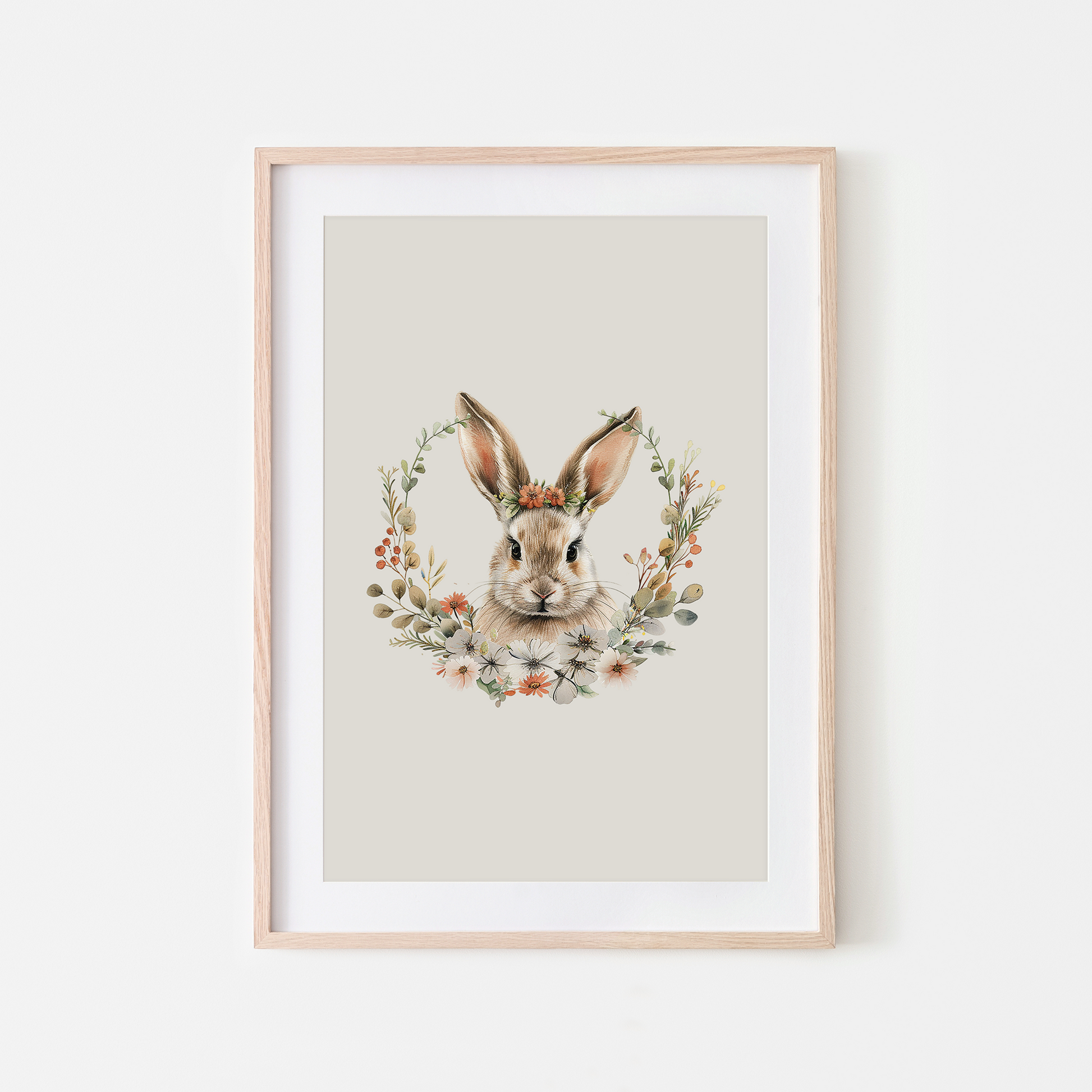 Flora-Watercolour-Bunny-Rabbit-Wall-Art-in-Linen-Beige