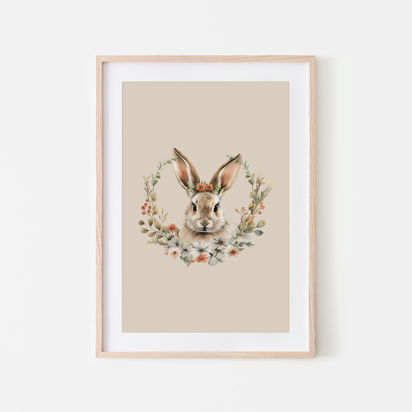 Flora-Watercolour-Bunny-Rabbit-Wall-Art-in-Oatmeal-Beige